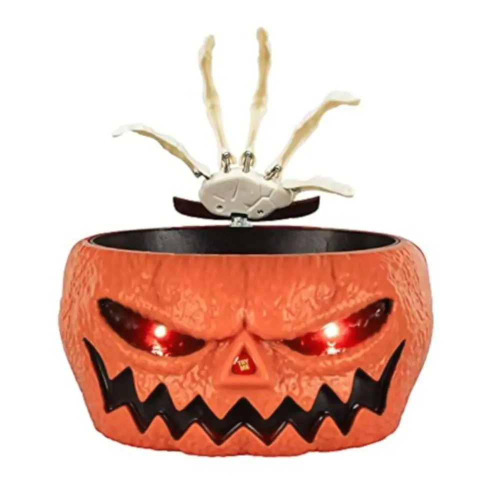 Sensor Skull Hand Halloween Pumpkin Candy Bowl Electric LED Eyes Halloween Skull Bowl Plastic Snack Bowl Haunted House Props