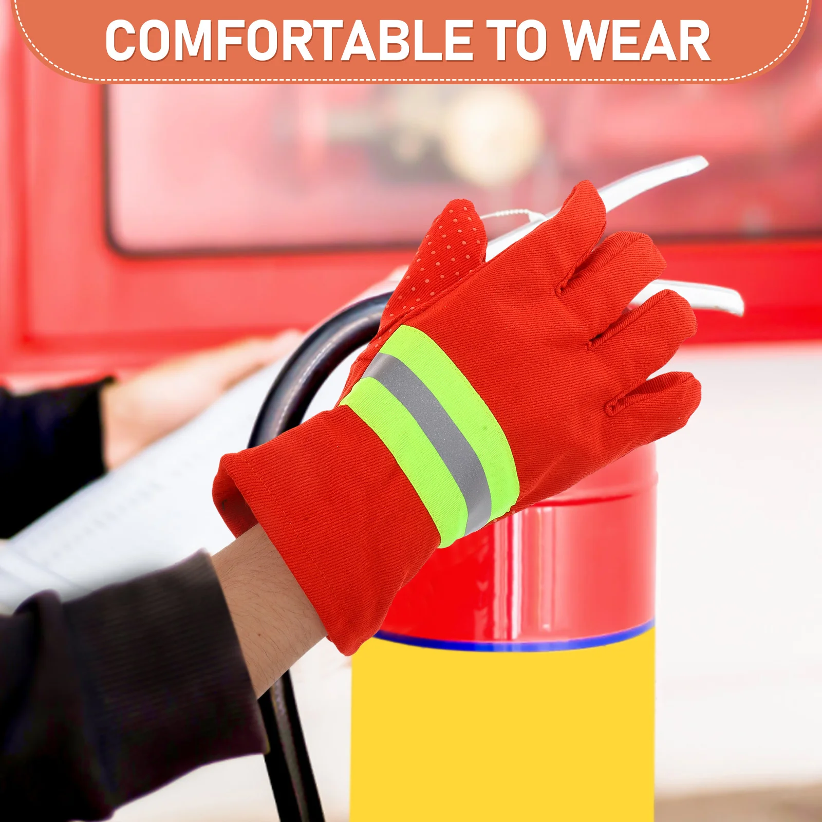 1 Pair Flame Retardant Protective Gloves Insulated Heat Resistant Safety With Reflective Strip For Firefighting