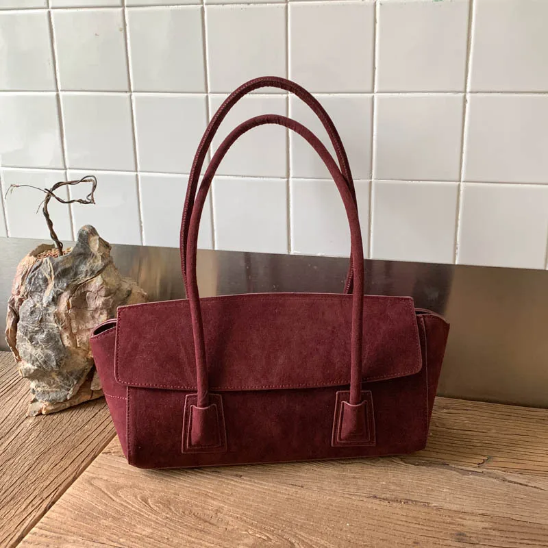 

Vintage Suede Shoulder Bag Korean Fashion Simple Crossbody Handle Bag for Women Comfortable and Versatile Texture Storage Bags