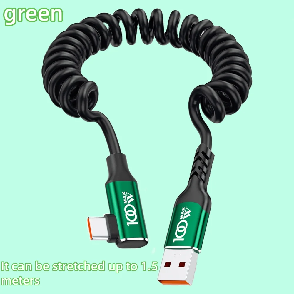 

100WW High Power E-marker Super Fast Charging Spring Data Cable Alloy Single Elbow Fast Charging Cable is suitable for