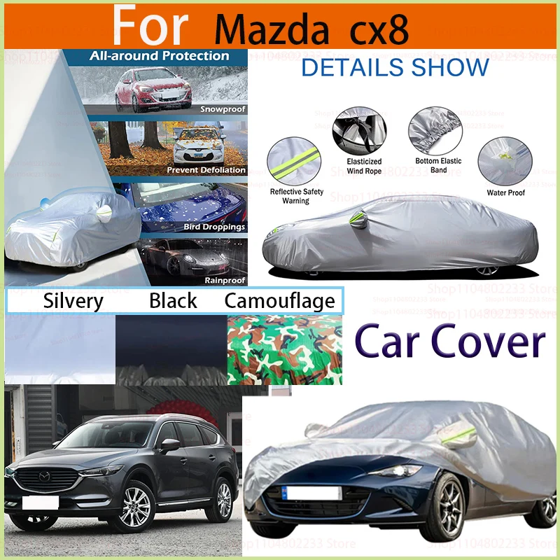 

Black Car Cover Waterproof All Weather, Full Exterior Cover Outdoor Snow Sun Uv Protection for Mazda Cx8