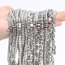 A+Natural Hematite Stone Beads Silver Color Irregular Round Heart Cube Hematite Loose Spacer Beads For Jewelry Making Wholesale