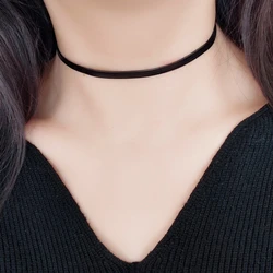 Black PU Necklace 0.5cm Width Decorative Bands Woman Fashion Choker Necklaces Simple Beautiful Fashion Jewelry