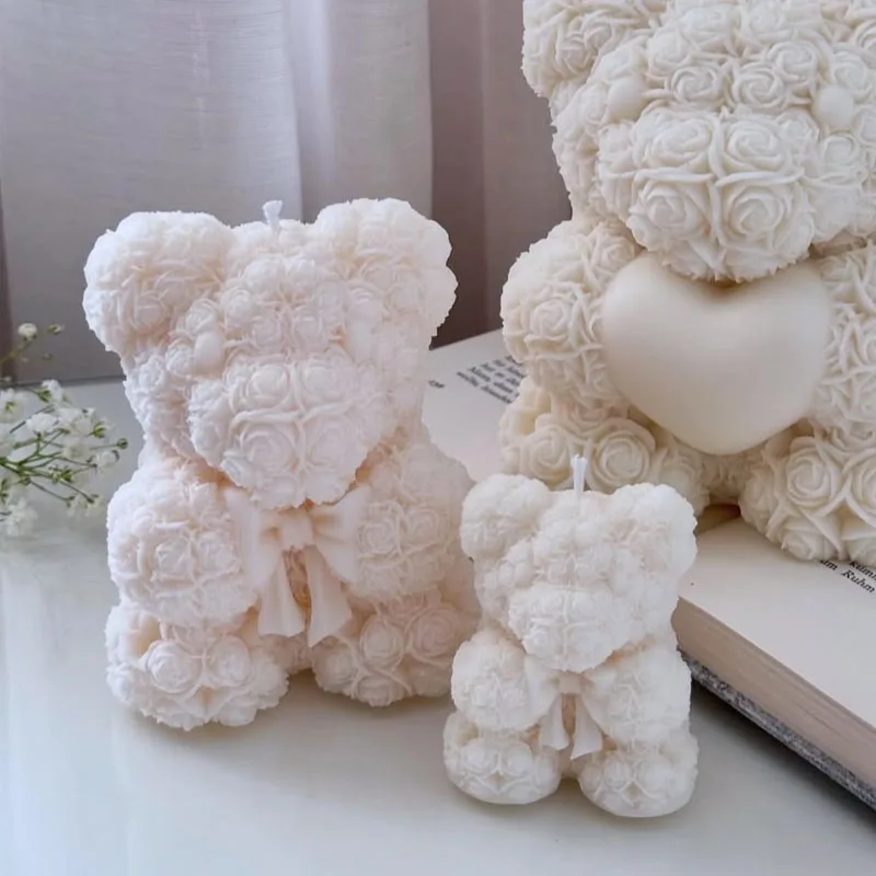 

Силиконовая форма для свечей с розовым бантом и медведем на День святого Валентина, смоляные формы для изготовления свечей, мыла, гипса, формы для литья, подарки