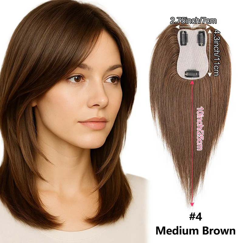 

Human Hair Topper for Women Hybrid Base (Lace+Silk) Ash Blonde Clip In Woman Hairpiece Pre-Plucked Hairline