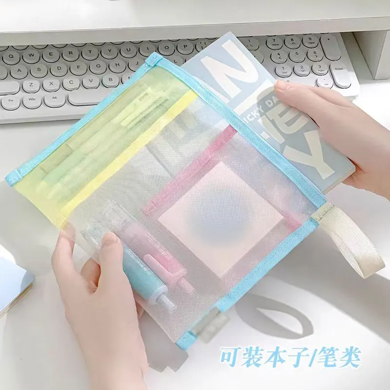 Cartella portadocumenti a griglia A5 Organizzatore di documenti aziendali in plastica colorata trasparente Borsa con cerniera Cancelleria per riporre matite per ufficio e scuola