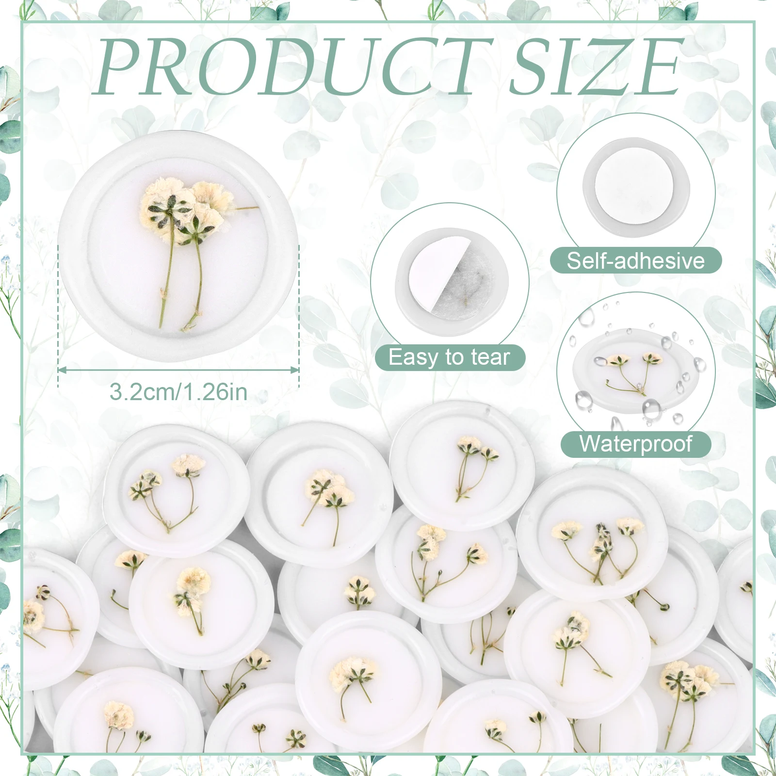 60 Pcs adesivi autoadesivi con sigillo di cera per buste di nozze bastoncini di sigillo di cera floreale a secco per l'alito del bambino adesivo con sigillo di cera per matrimoni B