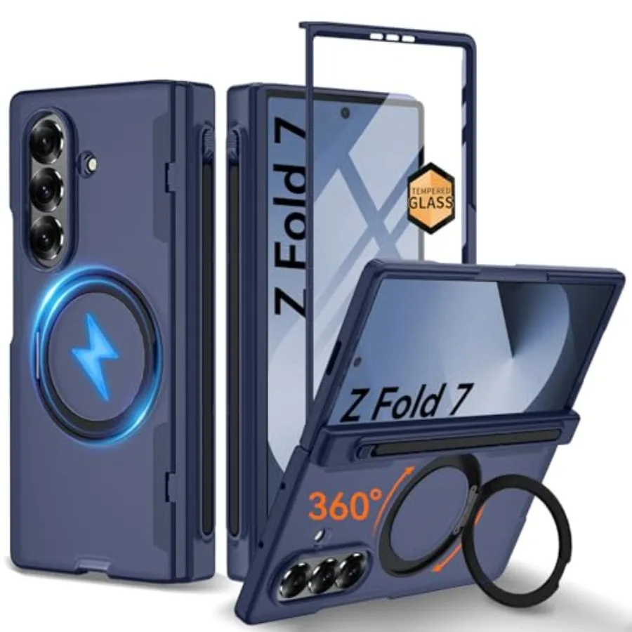 

Магнитный невидимый кольцевой держатель-подставка 360 Spin для чехла Samsung Galaxy Z Fold 7 с поддержкой MagSafe, держателем для S Pen и защитой шарнира