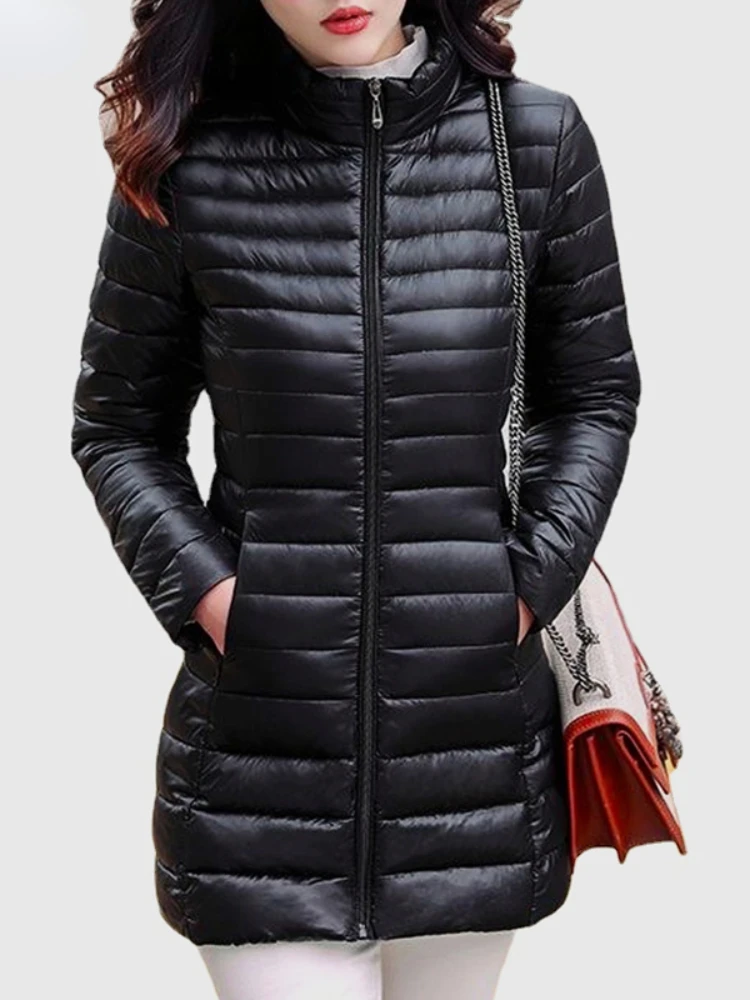 

2023 Women's Lightweight Winter Jacket With Four Pockets Concealed Carry Soft Quilted Jackets Microlight Mid-Length Coat