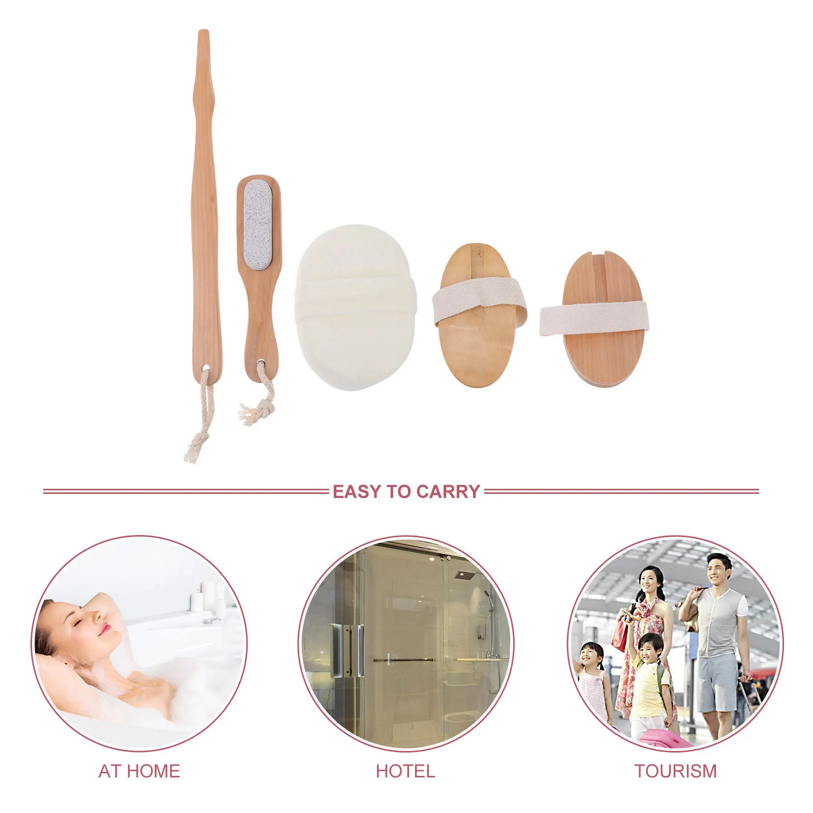 

1Set Bamboo Wood Pig Bristle Bath Brush Kit with Loofah Sponge Dual-Sided Foot Body Scrubber for Exfoliating Massage Portable