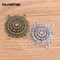 PULCHRITUDE 6pcs 28*30mm New Product Two Color Zinc Alloy Round Flower Porous Connectors Jewelry Making DIY Handmade Craft