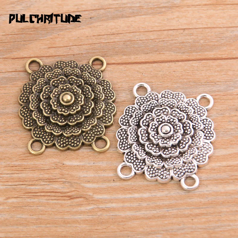 PULCHRITUDE 6pcs 28*30mm New Product Two Color Zinc Alloy Round Flower Porous Connectors Jewelry Making DIY Handmade Craft