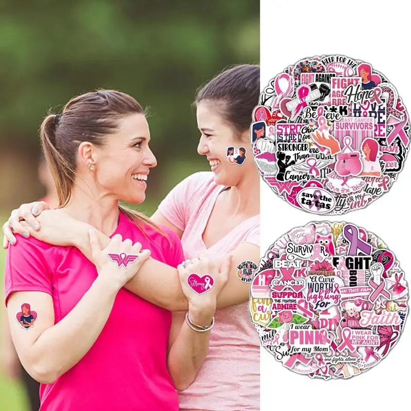 Pink Ribbon Stickers For Cars Sun-Proof Ribbon Laptop Stickers For Women Girls Events Pink Ribbon Decals For Support Groups