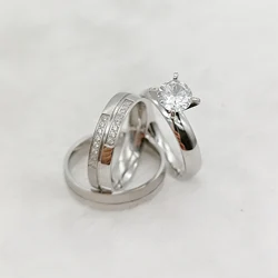 Europe Western 3pcs Wedding Engagement Rings Bridal Sets Couple Stainless Steel Jewelry Wholesale Price