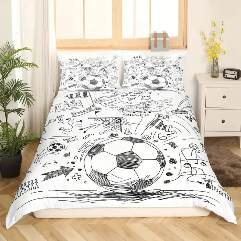 3pcs Polyester Football Print Duvet Cover Set 3D Digital Printed Bedding Set Twin Full Queen King Christmas Gift