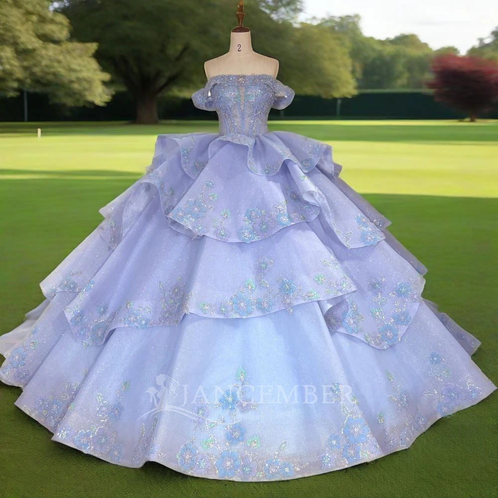 

Princess 15 Quinceanera Dresses Luxury Beaded Boat Neck Ball Gown Off Shoulder Graduation Gown Customized vestido quinceañeras