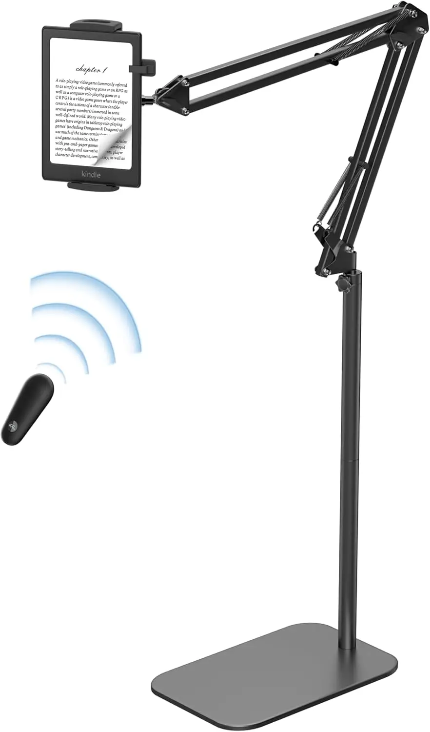 

Adjustable Floor Stand with Remote Page Turner for Tablets and Kindles, Compatible with 4.7-12.9 Inch Devices in Black