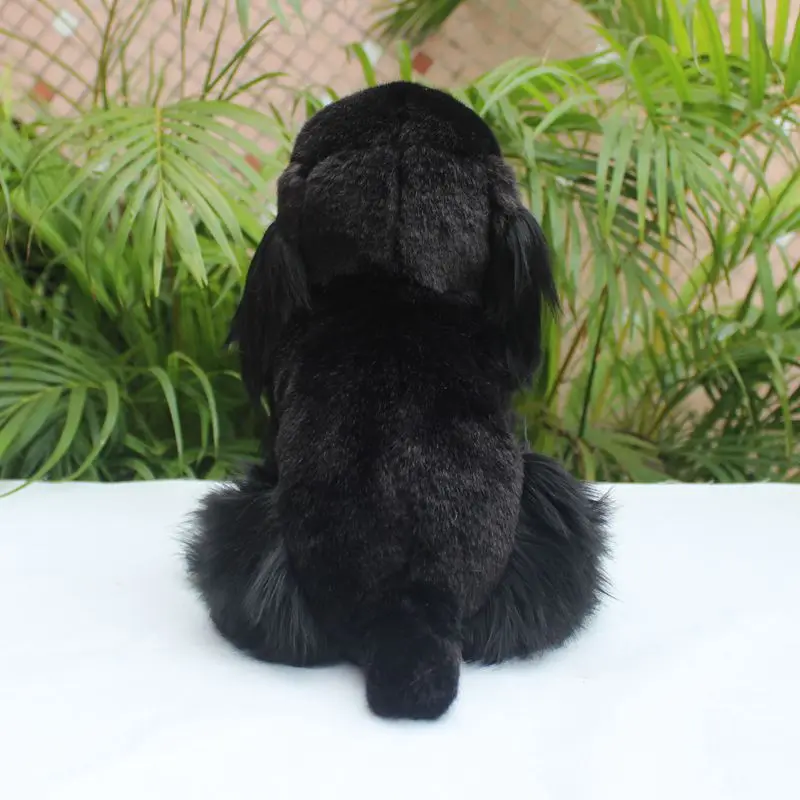 Brinquedo de pelúcia para cachorro preto, simulação de pelúcia de alta qualidade, agachamento, caça, boneca de cachorro, aniversário infantil, presente de natal, cerca de 27cm