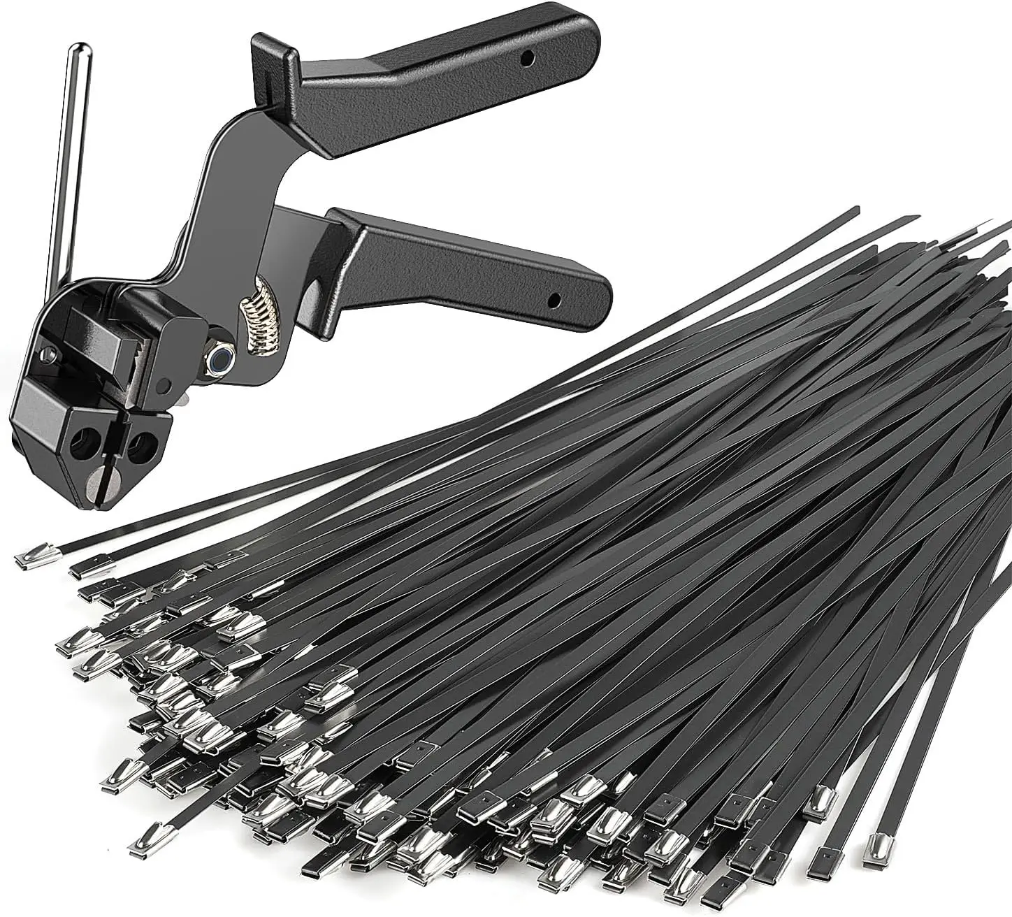 

Heavy Duty Black Metal Zip Ties Comes With Special Tools For Fastening And Cutting Cable Ties,200 Pcs Uv Resistant Stain