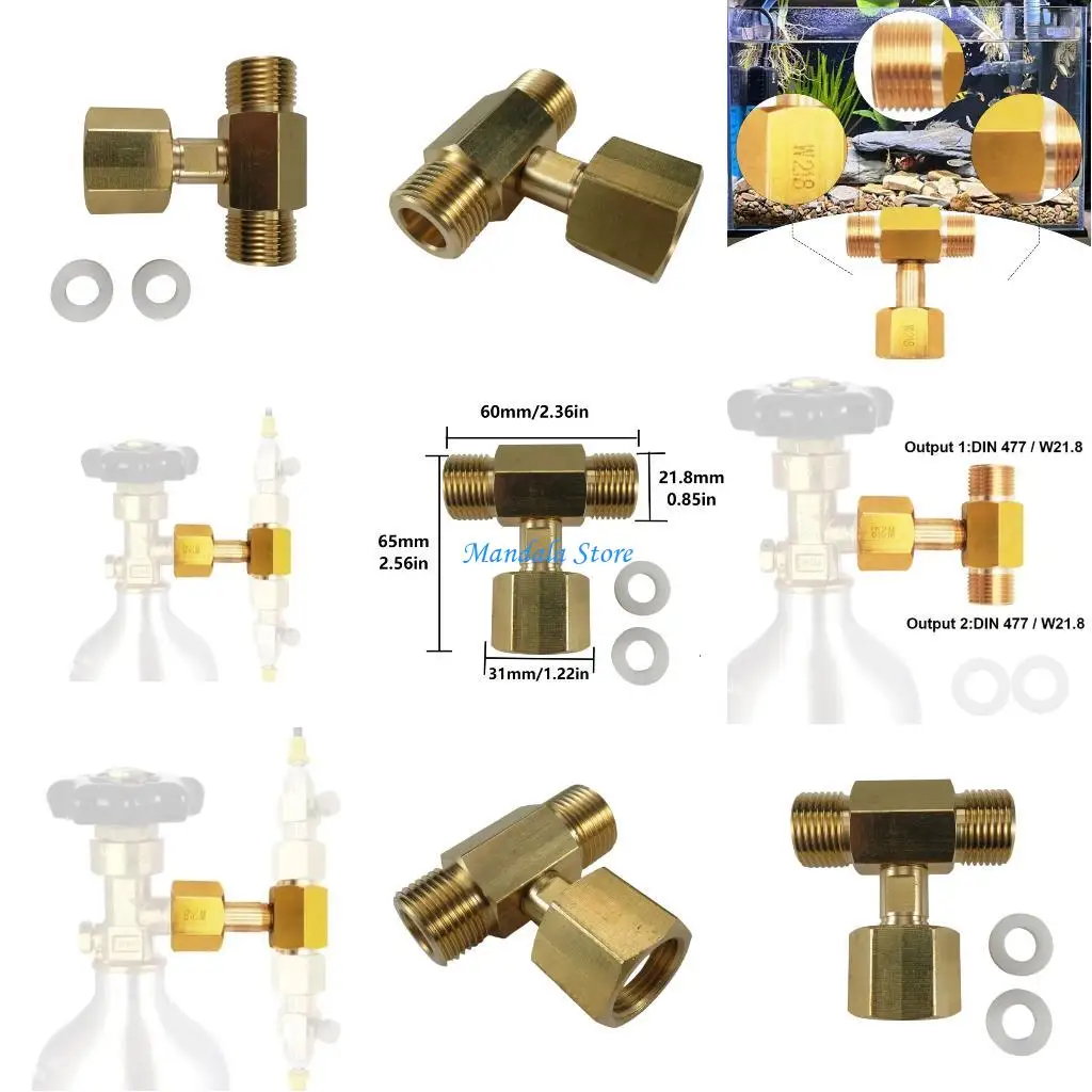 

U2JC Sodas Cylinder Brass CO2 Cylinder Adapter Sodas Bottle Converters 3 Way Connector Charging Fill Adaptor for Beer