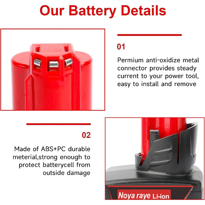 18V/12V baterie 6Ah 3Ah dobíjecí baterie pro Milwaukee M18 M12 XC aku nářadí 48-11-2402 48-11-2411 48-11-2401 MIL-12A-LI - náhled 3