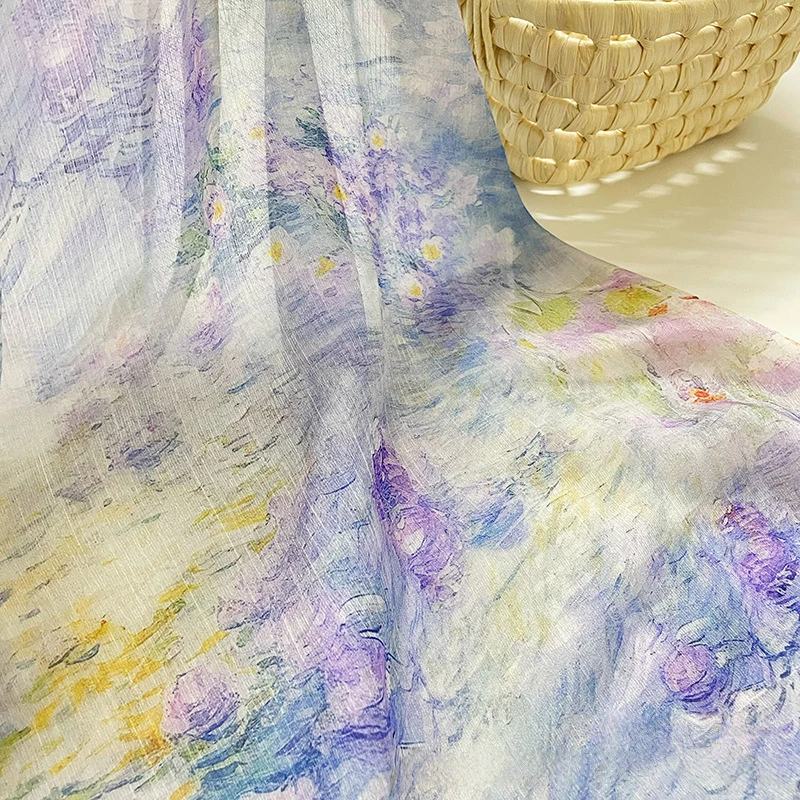 

90cm Watercolor and Oil Painting Printed Fabric French Style Retro Flower Pattern Fabric for DIY Sewing Hanfu Dress Bag Costume