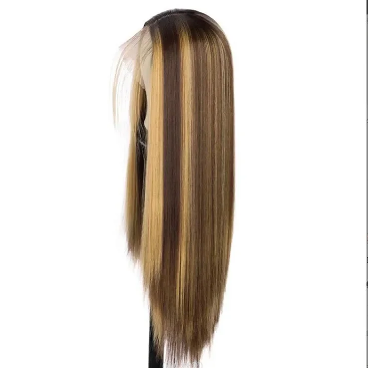 Perucas longas e retas de renda completa para mulheres, louras e marrons mistos, cabelo artesanal de festa, novo, 16-26"