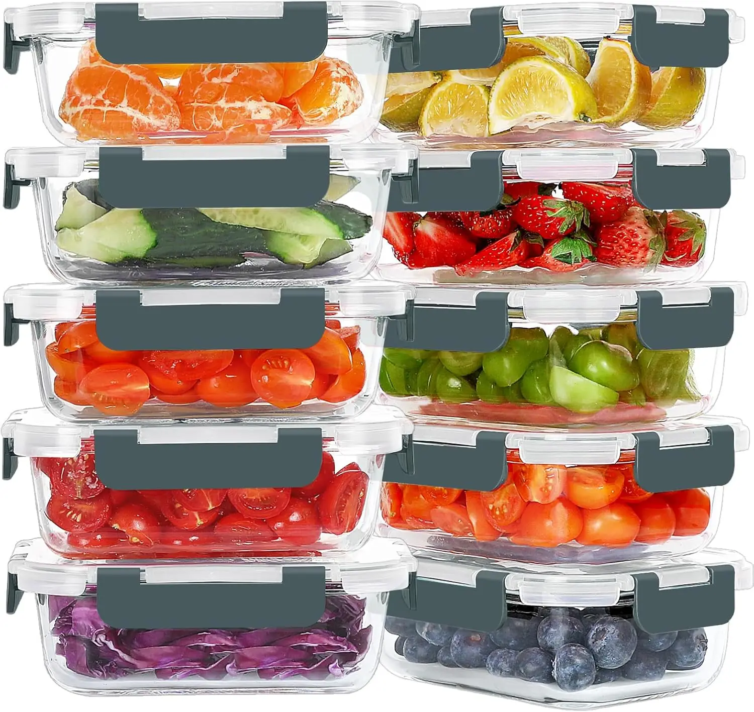 

10 Packs 22 oz Glass Meal Prep Containers, Glass Food Storage Containers with Lids, Airtight Lunch Boxes BPA Free, Micr