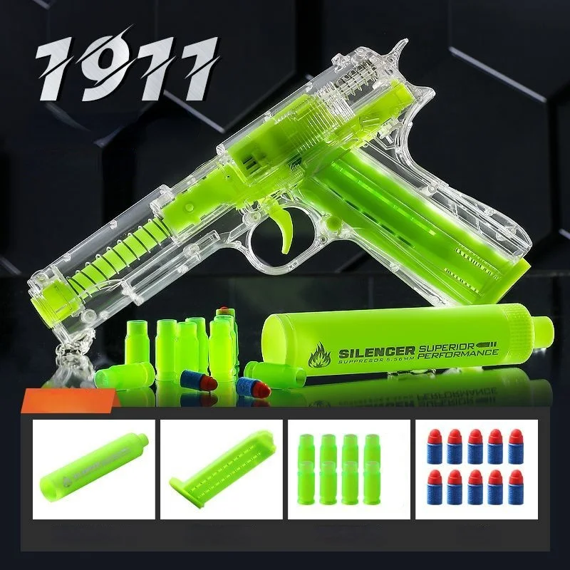 

Children's toy gun Soft Bullet simulation boy girl Glock pistol 1911 Glow-in-the dark toy gun gift family games