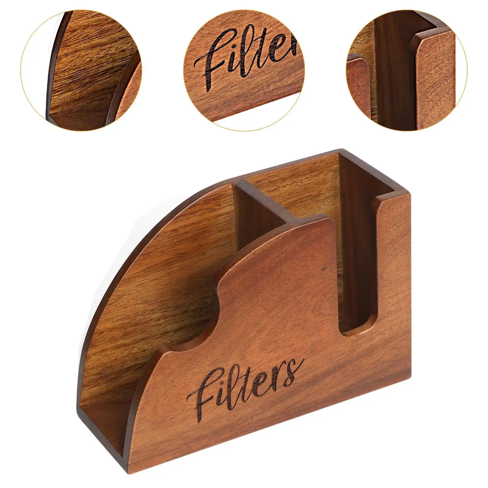 木製コーヒーフィルターホルダー、卓上カウンター用スタンドボックス、kカップフィルター