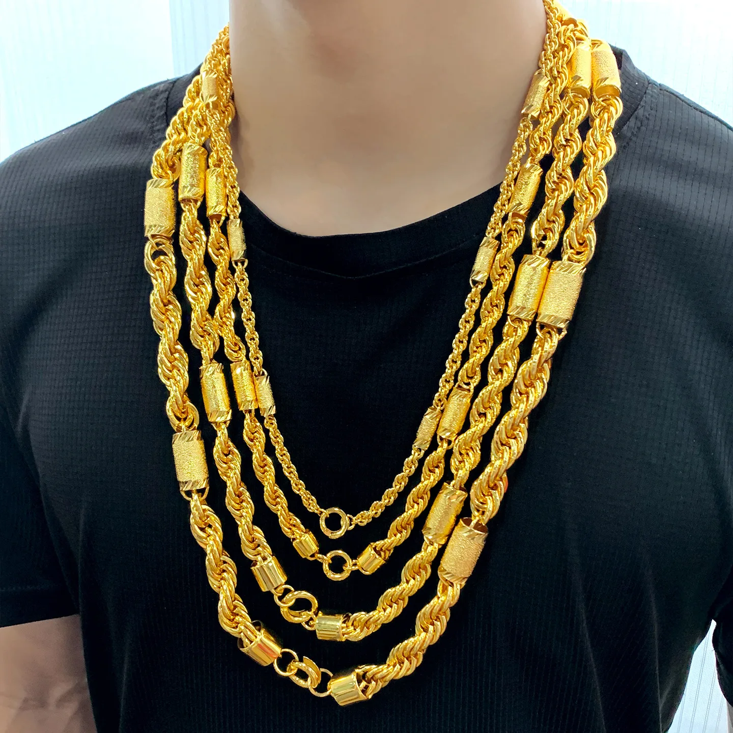 

Luxury 24K 9999 Pure Gold real gold Gold shop new thickness 10mm twist necklace male atmosphere boss hemp rope chain