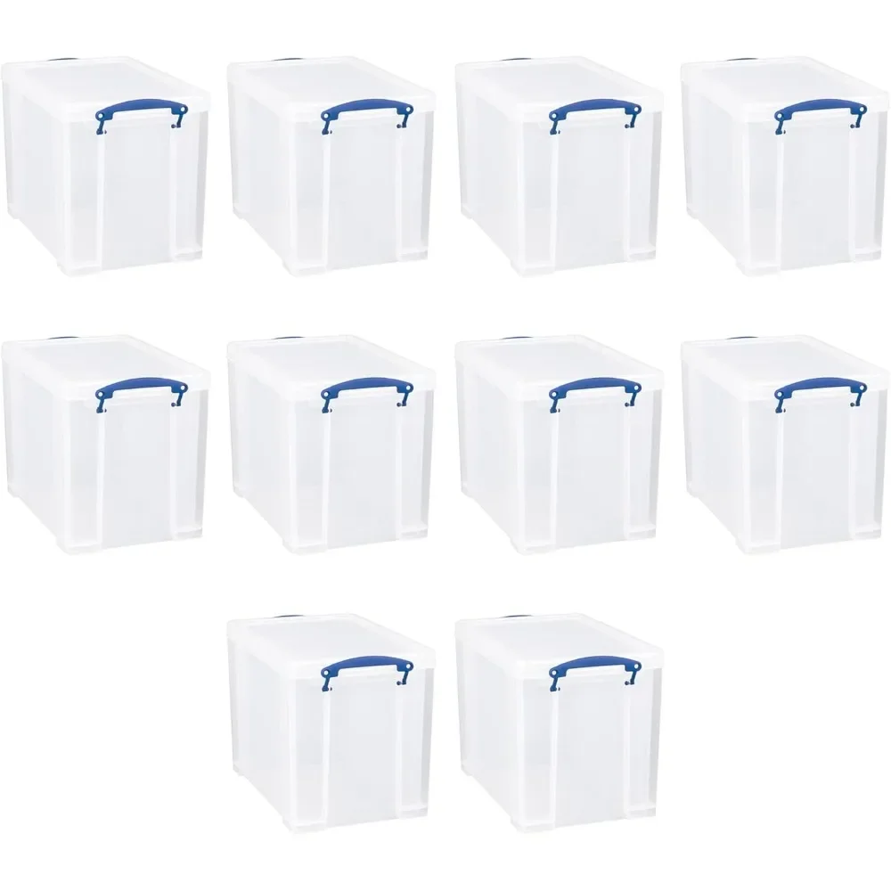 19 Liter Plastic Stackable Storage Container with Snap Lid & Built-In Clip Lock Handles for Home & Office Organization, 10 Pack