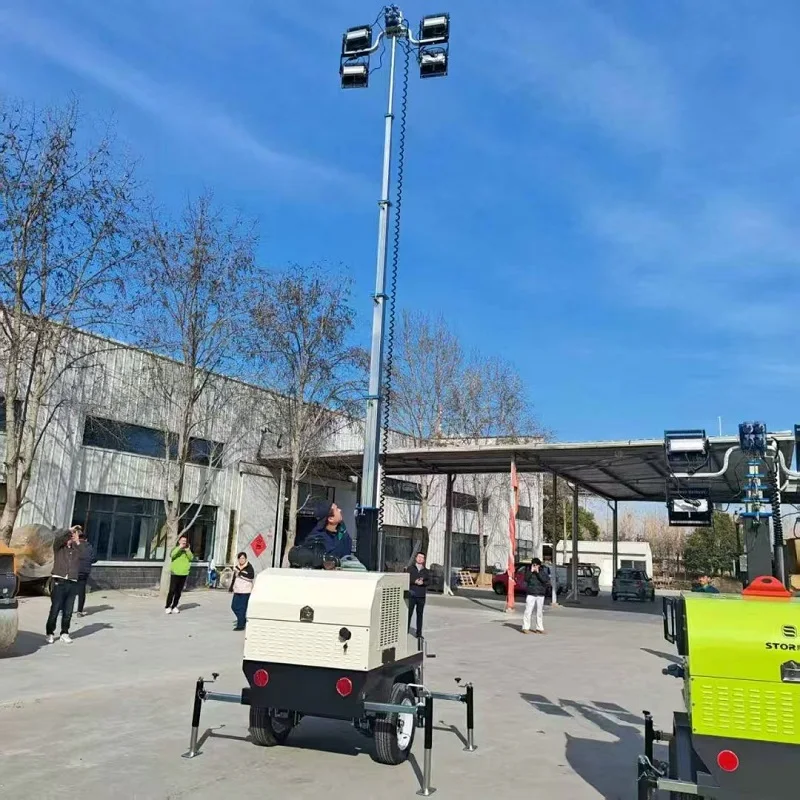 Mobile Diesel LED Lighting Tower Generator Trailer Mounted Portable Light Tower for Construction Mining Road Work Customized