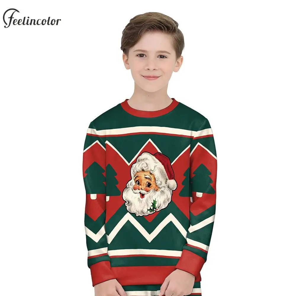 Kid Christmas Sweatshirts Xmas Party Pullover Boys Girls Santa Claus Streetwear Oversized Hoodie Holiday Gifts Printed Clothing