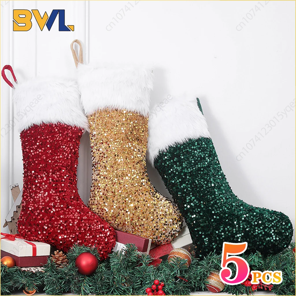 

Christmas Day Decorations Sequins Plush Christmas Stockings Kids Gift Bags Hanging Decorations Creative Bags Gift Boutique Bags