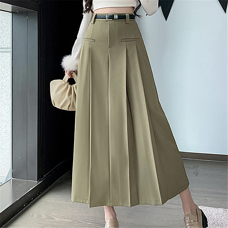 Seoulish-traje plisado informal para mujer, faldas largas de cintura alta, ropa de trabajo informal de longitud media para oficina, novedad de otoño, 2024