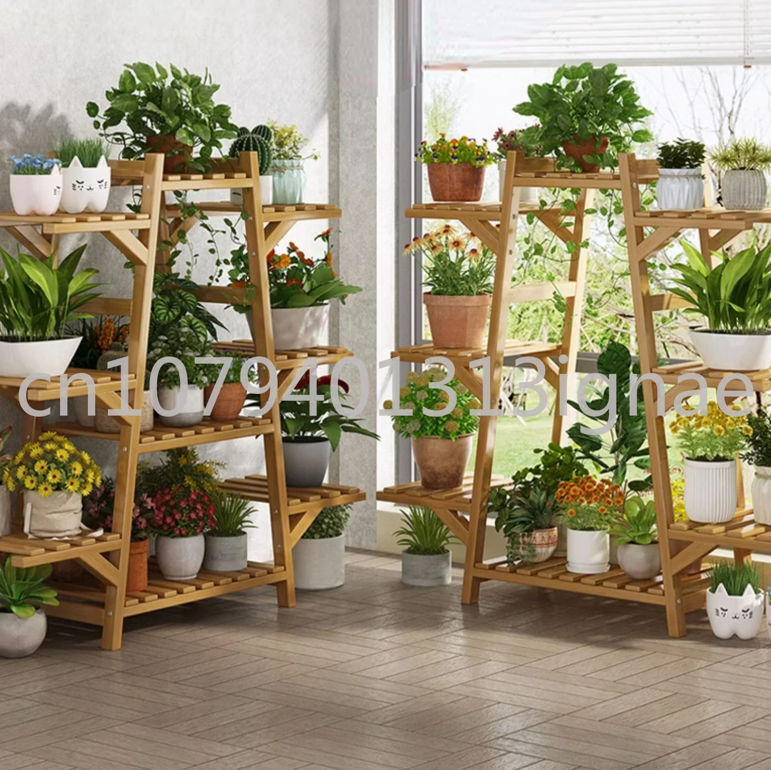 Solid Wood Flower Stand Storage Rack Balcony High-End Indoor Wall Green Radish Rack Home