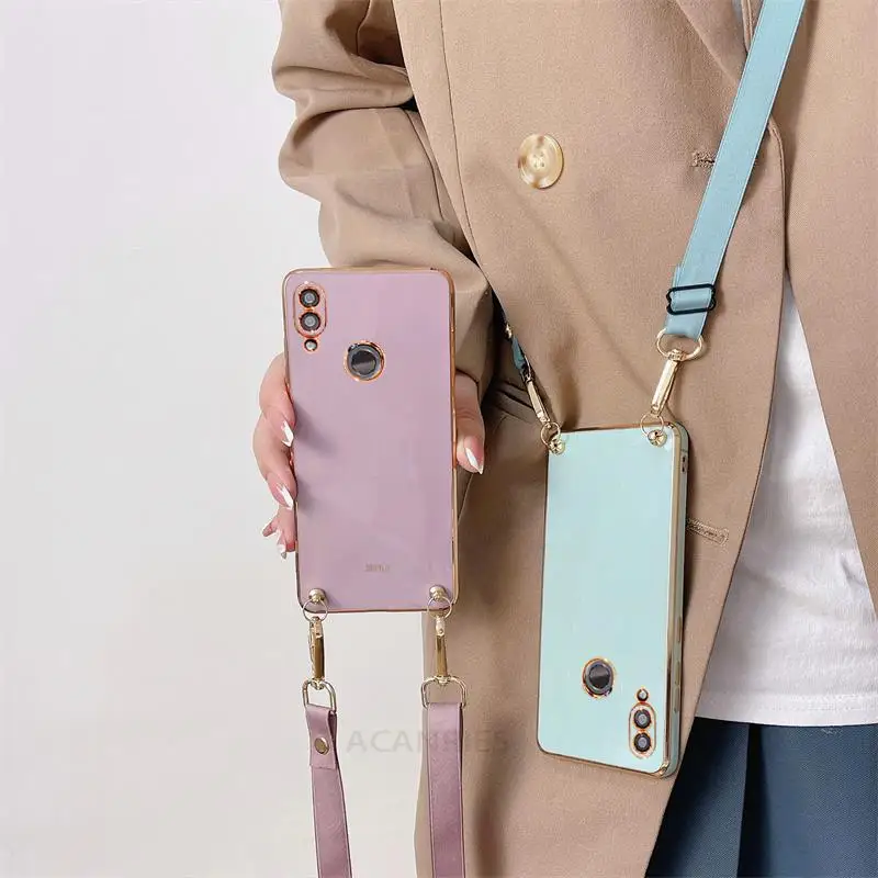 Note7 Crossbody Lanyard Luxury Plating Case On For Xiaomi Redmi Note 7 5 Pro 7pro Fashion Strap Cord Silicone Back Cover Note5