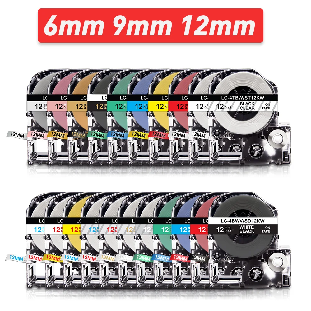 1pcs Compatible Epson Label Tape SS12KW SS9KW SS6KW SS18KW SS24KW use for EPSON LW-300 LW-400 LW-600P LW-700 LC-4WBN9 Printer