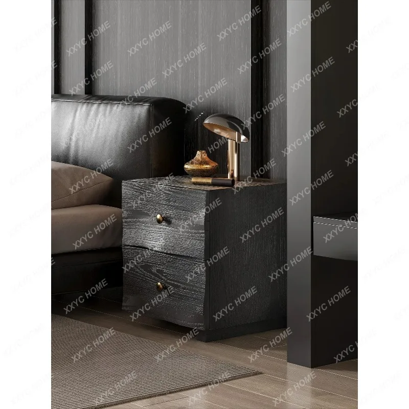 XX Modern simple small apartment black curved bedside table