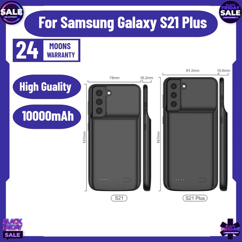 

Чехол-аккумулятор 10000 мАч для Samsung Galaxy S21 Plus, тонкий внешний повербанк для Samsung S21, ударопрочный чехол для зарядки с функцией аккумулятора