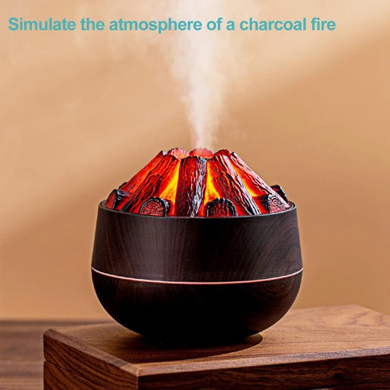

300ml Bonfire Humidifier Auto-Off for Home Office Gym Dark Wood GrainJAS