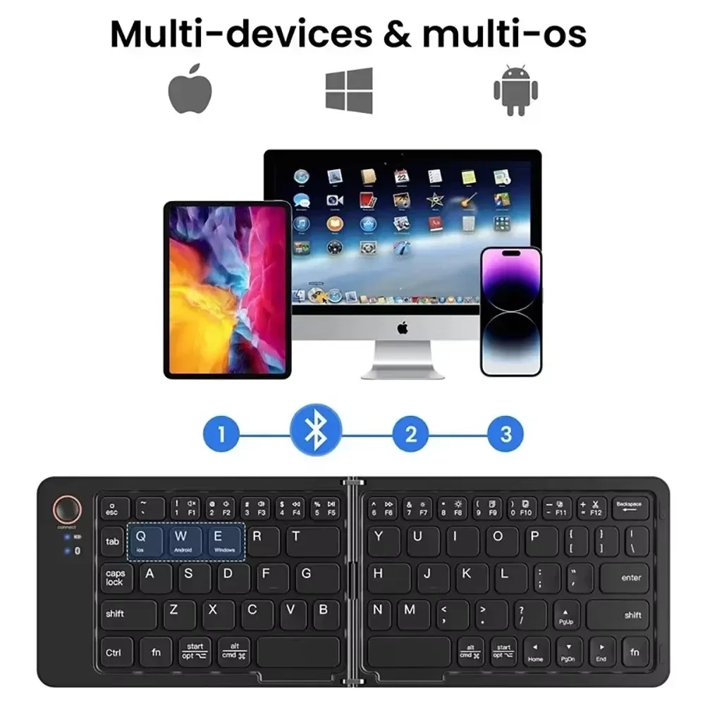 Folding Wireless Keyboard for IPad iPhone IOS/Android/Windows Tablet Arabic Korean Foldable Russian Spanish Bluetooth Keyboard