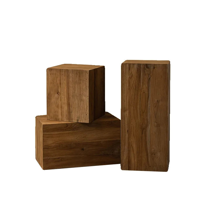 Wabi Wabi Sansan Wind Square Wooden Dump Flower Shelf Bookshelf Japanese Coffee Table Side Table Retro Shelf Solid Wood