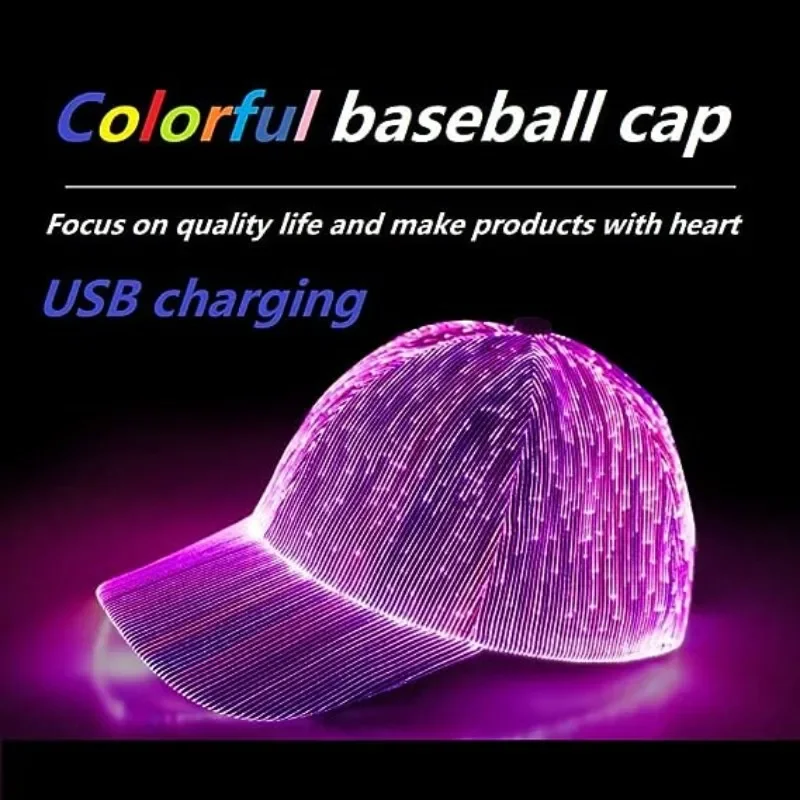 

Men Women LED Fiber Optic Cap Hat with 7 Colors Glowing Baseball Hats USB Charging Light Up Caps Hip Hop Cap Night Running Hats