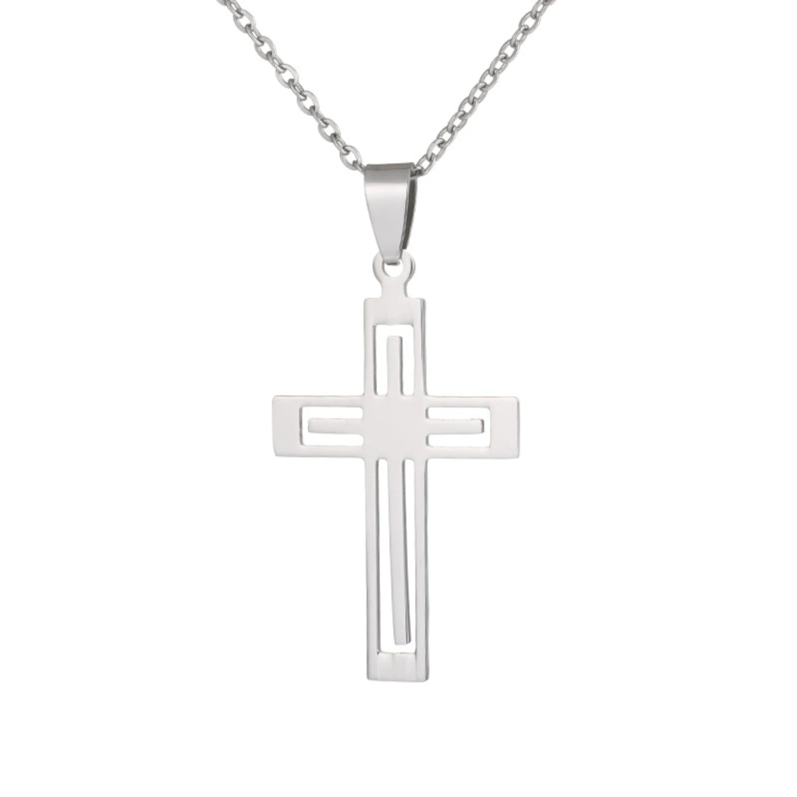Edelstahl-Hohlkreuz-Halskette, Ausgeschnittenes Kreuz, Halskette, christlicher Glaubensschmuck, Geschenk für Männer und Frauen – Detail 4