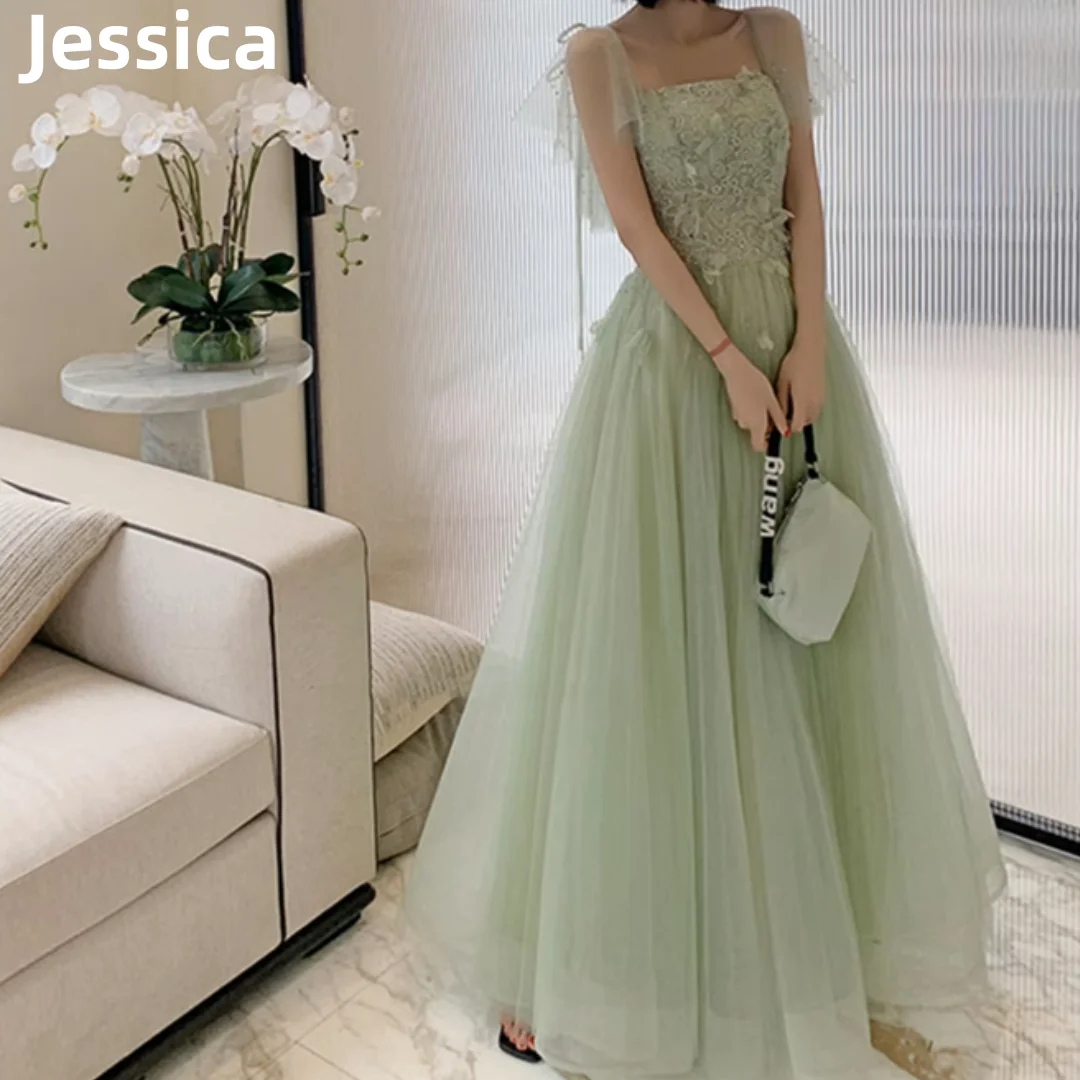 Jessica Sweetheart Light Green Prom Dresses Lace Embroidery Princess Evening Dresses Fairy A-shaped Formal Occasions Party Dress