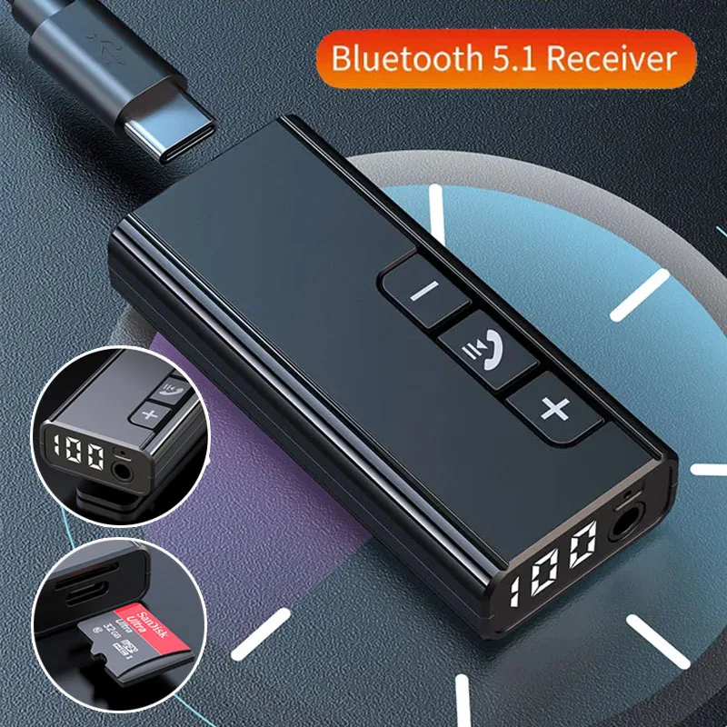 Bluetooth 5.1 Receiver 3.5mm AUX Adapter TF Player for Car Headphone Speaker Music Wireless Bluetooth 3.5 Jack Audio Receiver