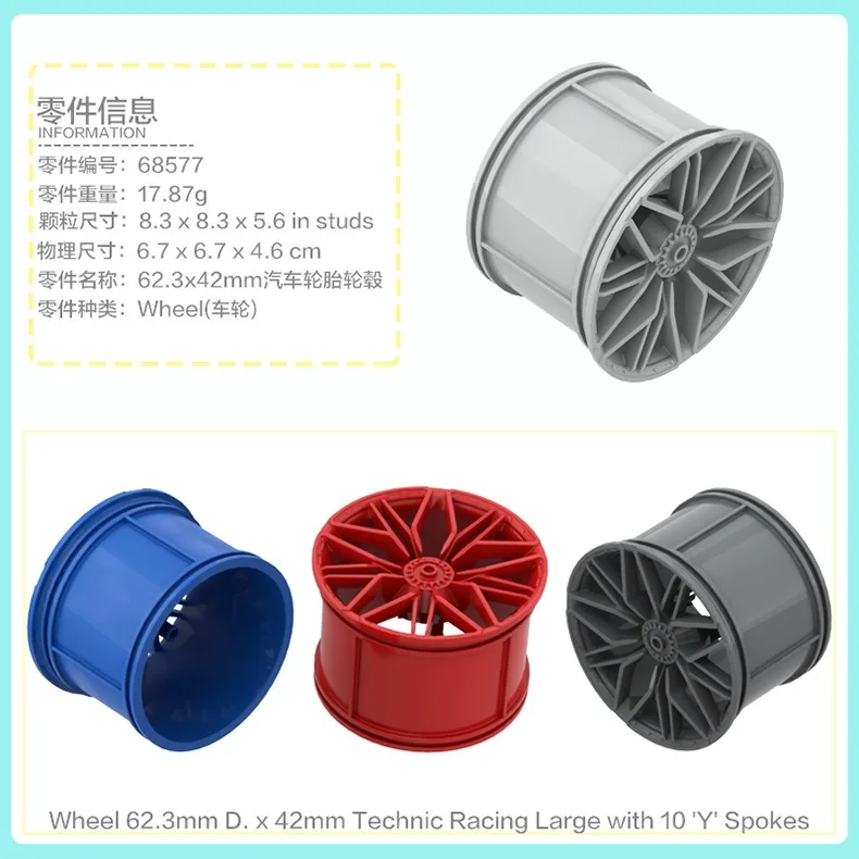 MOC 50g Autoreifen-Rad-Teile-Set, technische Baustein-Reifen in 8 Größen, 2815/4185/30391, Modellfahrzeug-DIY-Zubehör für Erwachsene