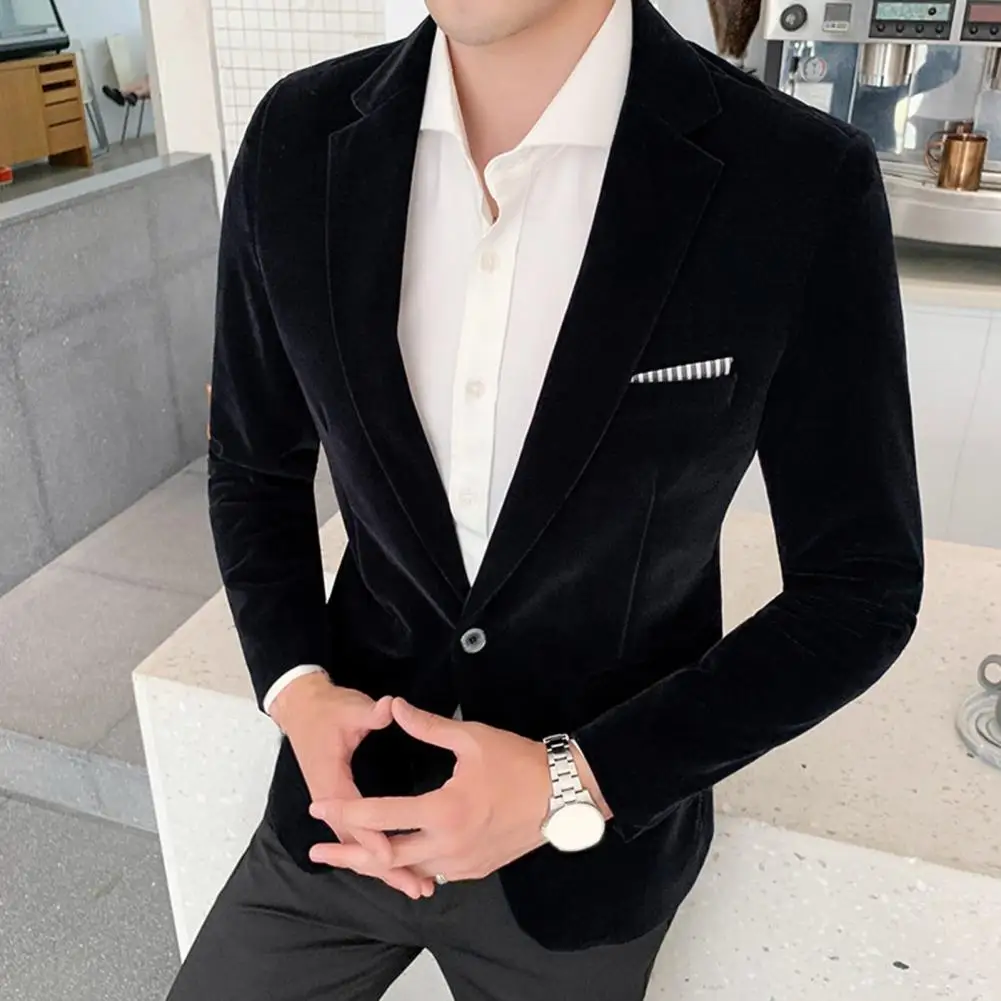 Stylish Suit Jacket Outerwear Long Sleeve Male Velvet Lapel Suit Coat  Men Blazer Fine Stitching